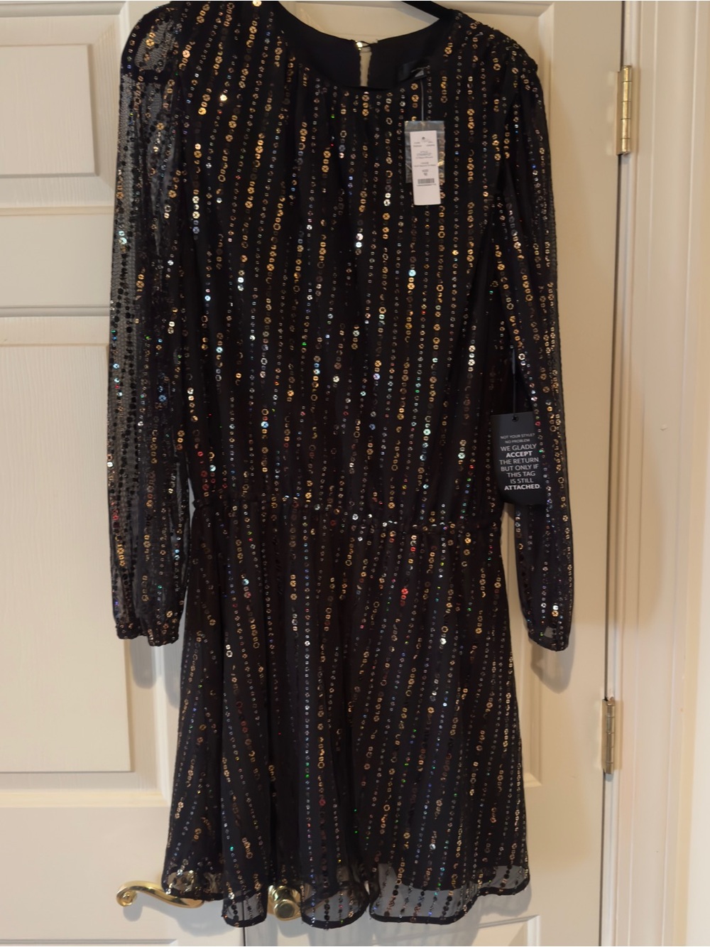 White House Black Market black sequined long sleeve Blouson dress size M NWT